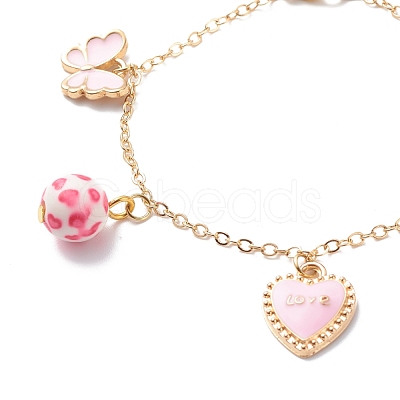 Word Love Heart Butterfly Alloy Enamel Charms Bracelet with Resin Beads BJEW-JB08677-1