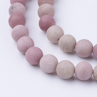 Frosted Natural Rhodonite Round Bead Strands G-G735-09F-6mm-1