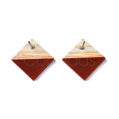 Opaque Resin & Wood Stud Earrings EJEW-N017-005A-B03-1