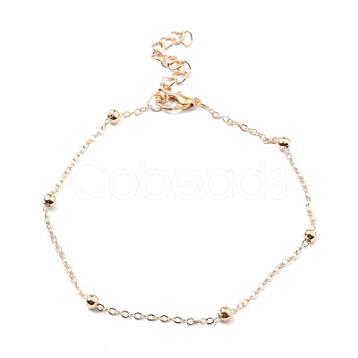 4Pcs 4 Style Alloy Chain Anklets Set with Heart Flat Round and Resin Pearl Charm SJEW-D009-04KCG-1