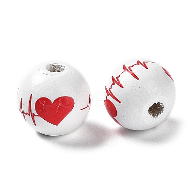 Valentine's Day Theme Printed Wood Beads WOOD-G017-02D-1