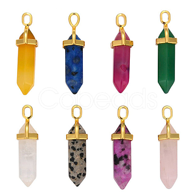 Natural Mixed Gemstone Pointed Pendants G-CJ0001-30-1