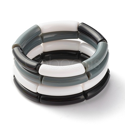 Opaque Chunky Acrylic Curved Tube Beads Stretch Bracelets Set for Women BJEW-JB07320-1