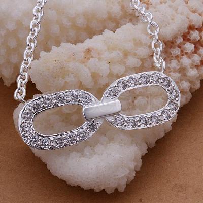 Simple Silver Color Plated Brass Cubic Zirconia Bowknot Pendant Necklaces For Women NJEW-BB12891-1