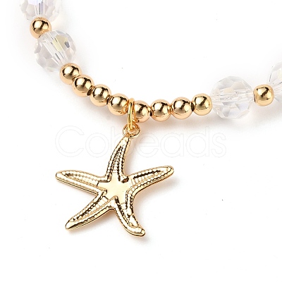 Brass Starfish Charm Bracelets BJEW-JB05571-03-1