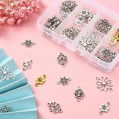 80Pcs 8 Styles Tibetan Style Alloy Flower Connector Charms TIBE-YW0001-33-1