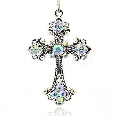 Antique Silver Tone Alloy Rhinestone Cross Big Pendants RB-J141-28AS-1