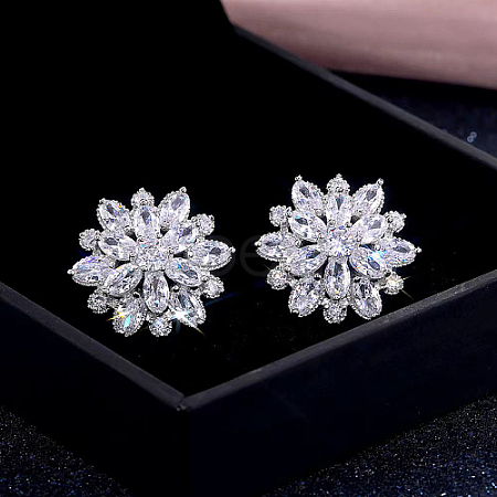 Brass Micro Pave Cubic Zirconia Stud Earrings LM0648-1-1