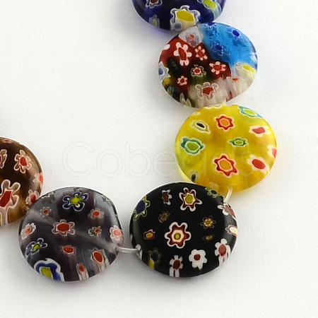 Flat Round Handmade Millefiori Glass Beads Strands X-LK-R004-63-1