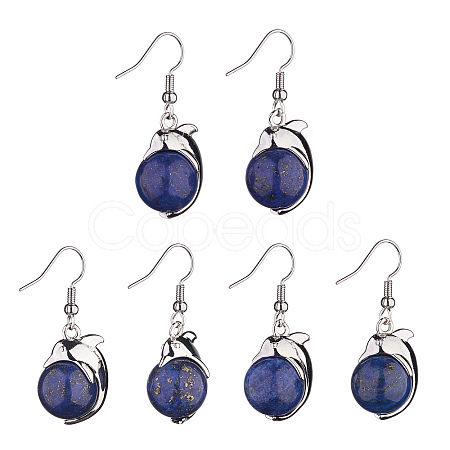 Natural Dyed Lapis Lazuli Dolphin Dangle Earrings with Crystal Rhinestone EJEW-A092-20P-10-1