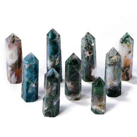 Natural Moss Agate Pointed Prism Bar Home Display Decoration G-PW0007-104A-1