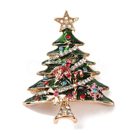 Alloy Rhinestone & Acrylic Christmas Tree Brooch for Women JEWB-M043-17B-KCG-1