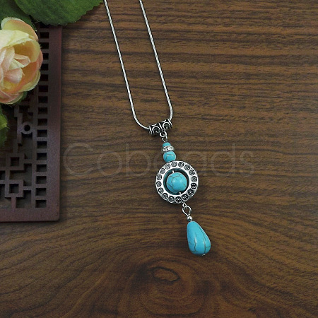 FlaExotic Ethnic Style Miao Silver & Synthetic Turquoise Drop Penant Necklaces NL3465-5-1