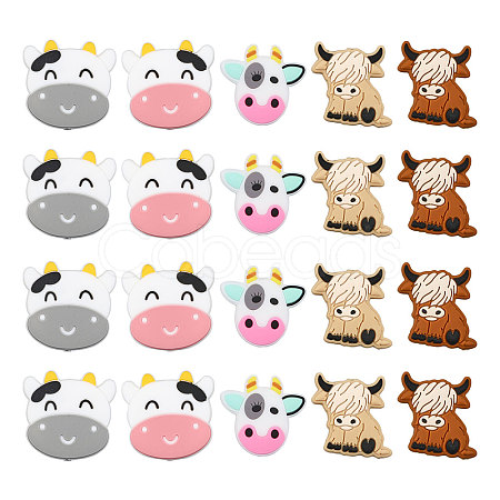Globleland 20Pcs 5 Style Cow Head Food Grade Silicone Beads SIL-GL0001-01-1