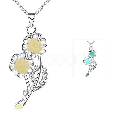 Zinc Alloy Flower Luminous Noctilucent Necklaces NJEW-BB03212-B-1