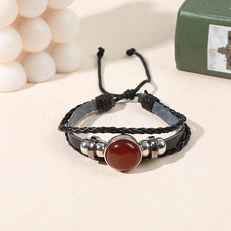 Natural Carnelian Flat Round Link Multi-strand Bracelets PW-WGD176F-04-1