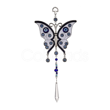 Alloy Butterfly Turkish Blue Evil Eye Pendant Decoration HJEW-M002-11AS-1