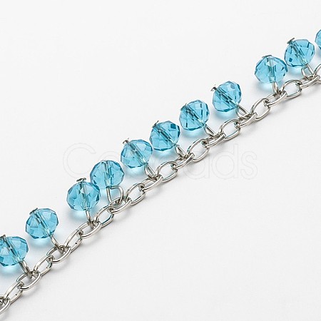 Handmade Faceted Rondelle Glass Beads Chains for Necklaces Bracelets Making AJEW-JB00086-02-1