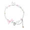 Alloy Heart Pendant Necklace with Bowknot, Plastic Pearl & Nugget & Star Heart Beaded Necklace, Hot Pink, 18.90 inch(48cm)