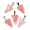 Cherry Quartz Glass Pendants, with 201 Stainless Steel Finding, Triangle, 24x15x5mm, Hole: 3x7.5mm