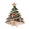 Alloy Rhinestone & Acrylic Christmas Tree Brooch for Women, Light Gold, 62x48x7mm