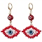 Glass Seed Bead Evil Eye Hoop Earrings, with Lampwork and Resin Beads, Golden, Red, 63x22mm