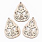 Undyed Natural Hollow Wooden Big Pendants, Laser Cut Shapes, Teardrop with Flower, Antique White, 64x44.5x2mm, Hole: 1.6mm