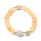 Round Natural Gemstone Beaded Stretch Bracelets, Natural Pearl Bracelets for Women, Real 14K Gold Plated, Inner Diameter: 2-1/2 inch(6.5cm)