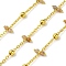 Handmade Faceted Natural Sunstone Beaded Chains, Soldered, with Spool, Long-Lasting Plated, Real 18K Gold Plated, Lead Free & Cadmium Free, Links: 9.5x2.5~3mm, Beads: 4mm