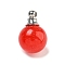 Natural Dyed White Jade Perfume Bottle Pendants, with 304 Stainless Steel Findings, Round, Red, 25x16mm, Hole: 2mm