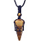 Natural Tiger Eye Cone Pendant Necklaces, Wax String Macrame Pouch Necklace, 20.08~31.50 inch(51~80cm)