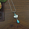 Exotic Ethnic Style Miao Silver & Synthetic Turquoise Pendant Necklaces, Antique Silver, Heart