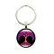 Glass Keychains, with Metal Split Rings, Flat Round, Magenta, 2.5cm