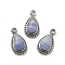 304 Stainless Steel Pave Natural Blue Lace Agate Teardrop Charms, Stainless Steel Color, 10.5x6x4mm, Hole: 1.4mm