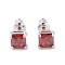 Rack Plating Brass Micro Pave Cubic Zirconia Stud Earrings, Long-lasting Plated, Square, Platinum, Red, 6.5x6.5mm