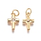 Brass Tiny Cross Charms, with Cubic Zirconia and Jump Rings, Clear, Golden, 12x8x2mm, Hole: 3mm