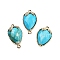 Synthetic Turquoise Faceted Teardrop Connector Charms, Brass Strawberry Links, Golden, 20x11.5x5mm, Hole: 1.2mm