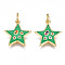 Brass Micro Pave Cubic Zirconia Enamel Charms, with Jump Rings, Nickel Free, Star, Real 16K Gold Plated, Green, 15x13.5x2mm, Jump Ring: 5x0.8mm, 3mm inner diameter