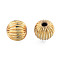 Brass Grooved Beads, Nickel Free, Round, Real 14K Gold Plated, 8mm, Hole: 1.8mm