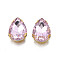 Sew on Rhinestone, Transparent Glass Rhinestones, with Iron Prong Settings, Faceted, Teardrop, Pearl Pink, 14x10x5mm, Hole: 0.9mm