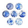 Blue and White Floral Printed Glass Cabochons X-GGLA-A002-14mm-XX-1