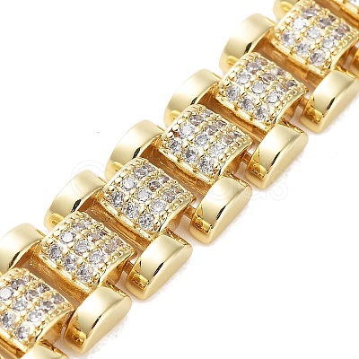 Rack Plating Brass Pave Clear Cubic Zirconia Rectangle Link Chain Bracelets for Women BJEW-R317-16G-1