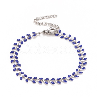 Enamel Wheat Link Chains Bracelet BJEW-P271-02P-06-1