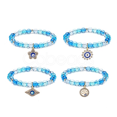 4Pcs 4 Style Acrylic Round Beaded Stretch Bracelets Set BJEW-JB08926-03-1