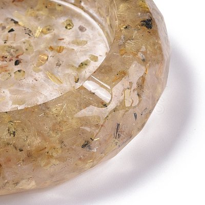 Resin with Natural Rutilated Quartz Chip Stones Ashtray DJEW-F015-06F-1