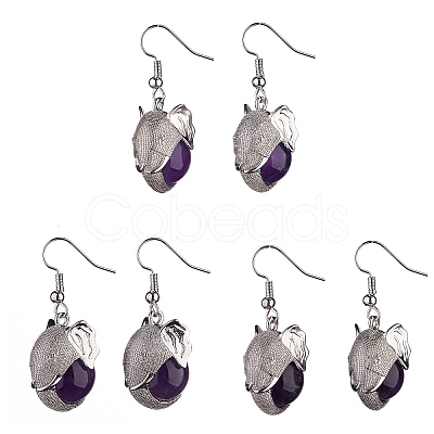 Natural Amethyst Elephant Head Dangle Earrings EJEW-A092-07P-17-1