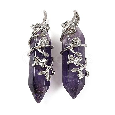 Natural Amethyst Double Terminal Pointed Pendants G-C144-03P-02-1