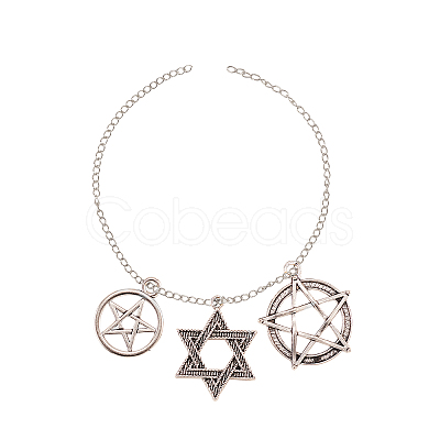 100Pcs 10 Styles Tibetan Style Alloy Pentacle Pendants TIBEP-CJ0001-60-1