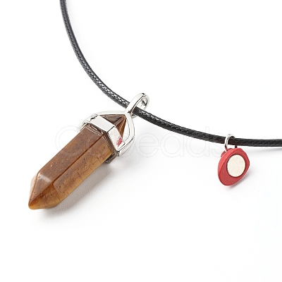 Natural Tiger Eye & Rose Quartz Double Terminated Pointed Pendants Necklaces Set for Couples Best Friends NJEW-JN03676-1