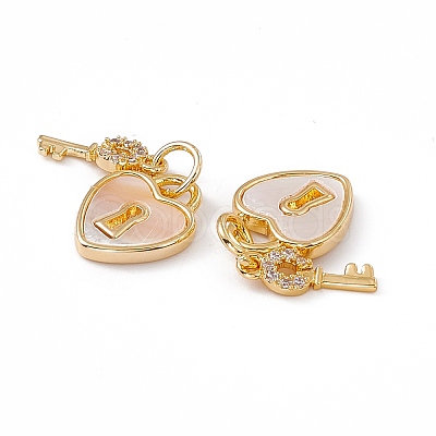 Natural Shell Heart Charms with Key KK-E068-VC093-1